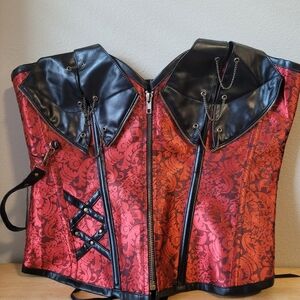 Red and Black Women's Corset with Filigree Pattern